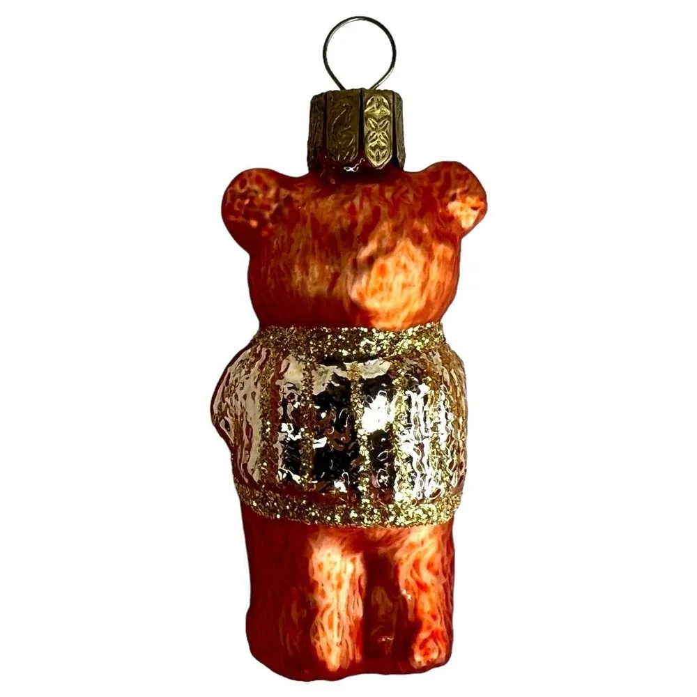 3 Waterford Christmas Teddy Bear Ornament Hand Painted Glass‎ Holiday Heirloom